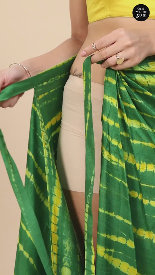 Gia Green & Yellow Shibori Tie Dye Silk Sarong Saree