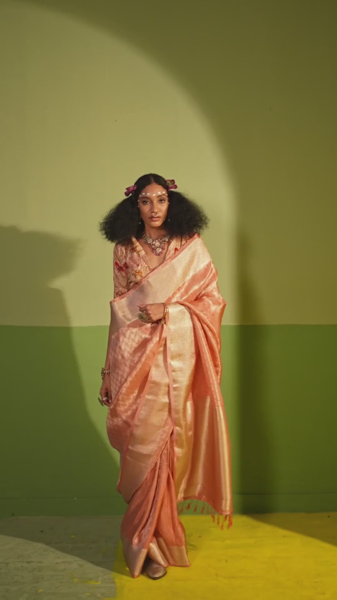 Noemie Peach Silk Woven Ready to Wear One Minute Saree