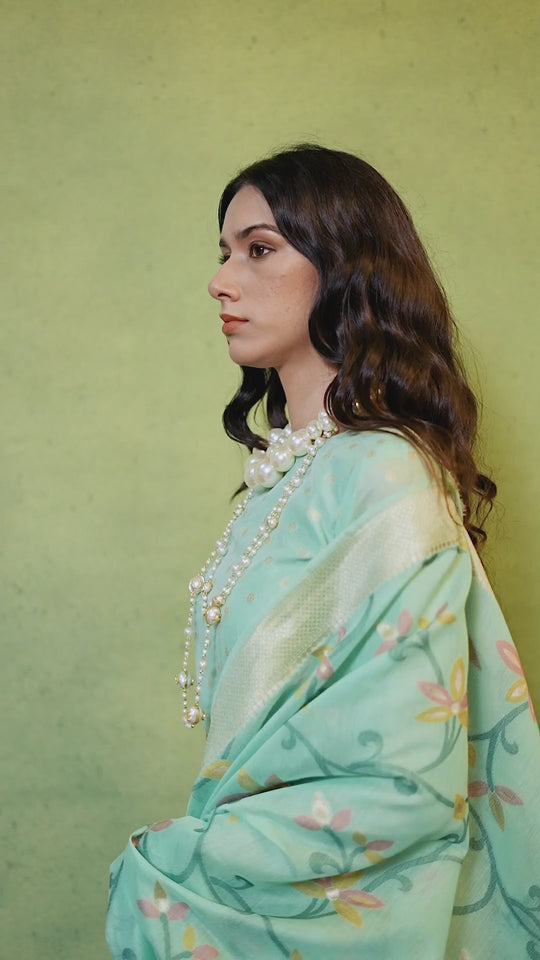 Kamiya Dark Green Handwoven Jamdami One Minute Saree