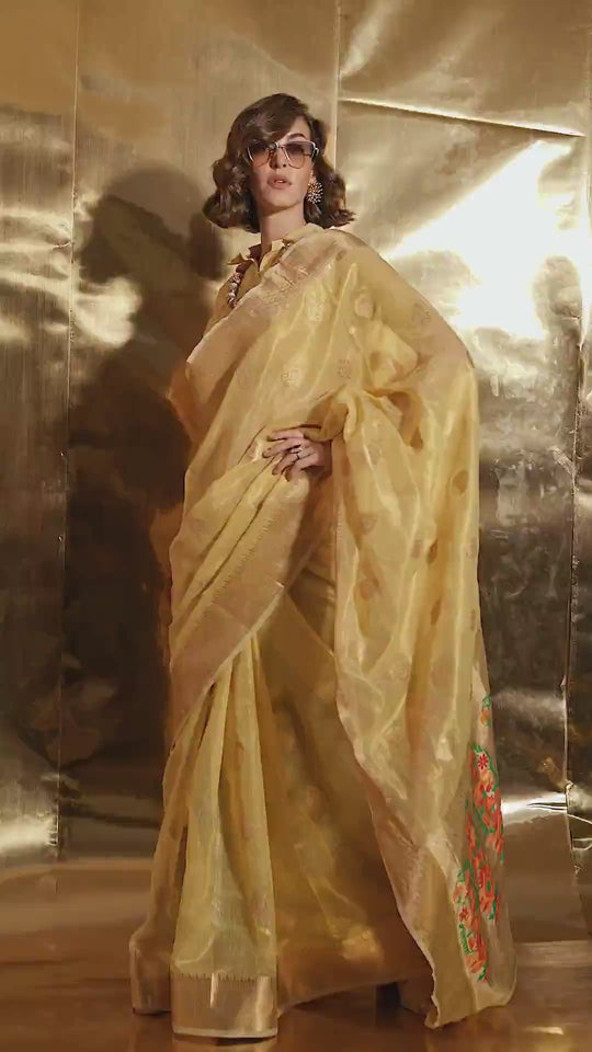 Anika Cream Zari Tissue One Minute Saree