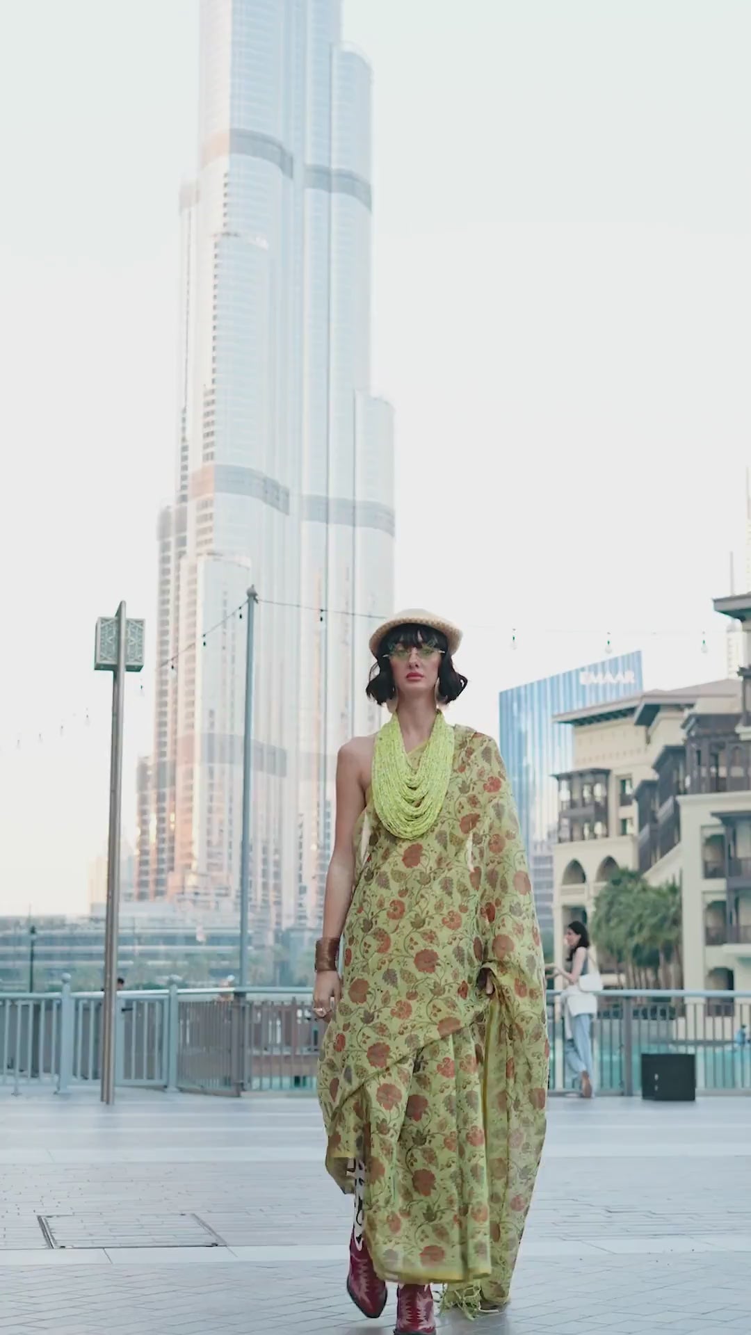 Ayesha Green Printed Zari Tissue One Minute Saree