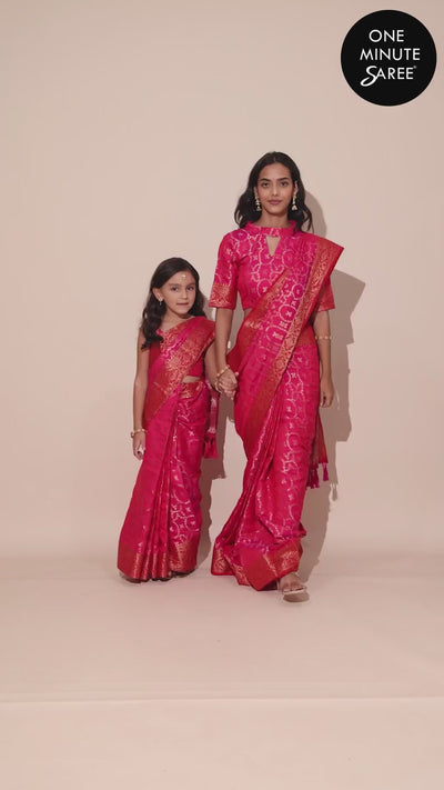 Ruchi Pink Woven Silk Blend One Minute Saree for Kids & Tweens