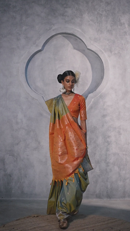 Anaya Green Tussar Silk Handloom Ikkat Pallu One Minute Saree