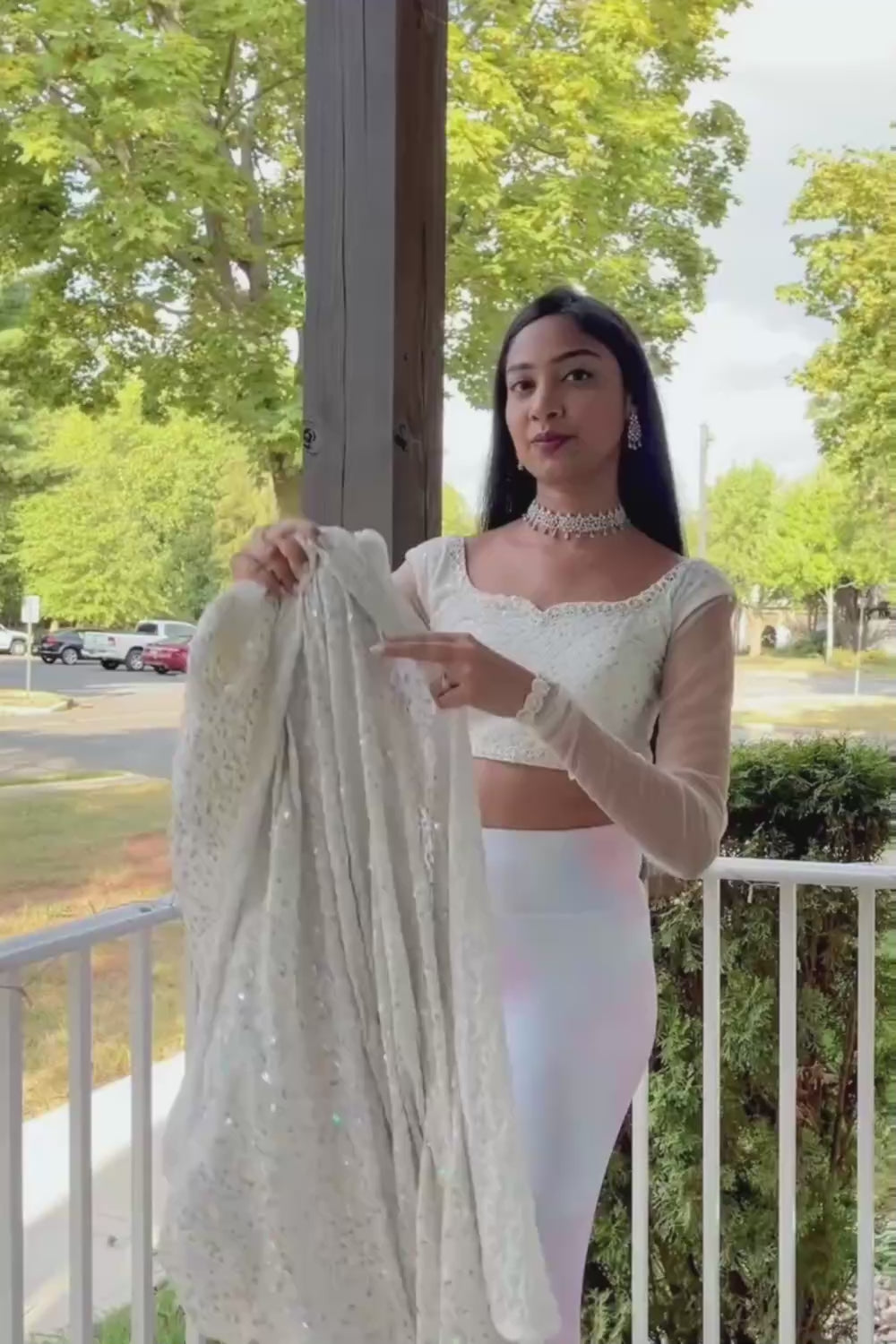 Salma Pearl White Faux Georgette Sequins with Embroidery Ready to Wear One Minute Saree