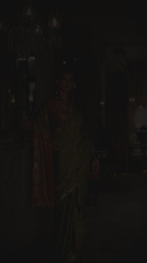 Kallista Green Silk Foil Print One Minute Saree