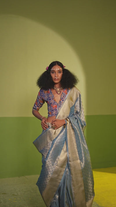 Noemie Light Turquoise Silk Woven Ready to Wear One Minute Saree