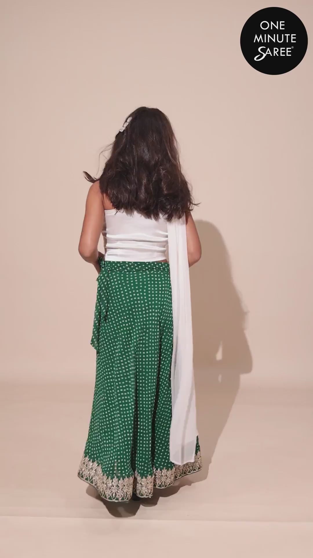 Hillary Green Georgette Bandhani Wrap Around Skirt for Kids & Tweens