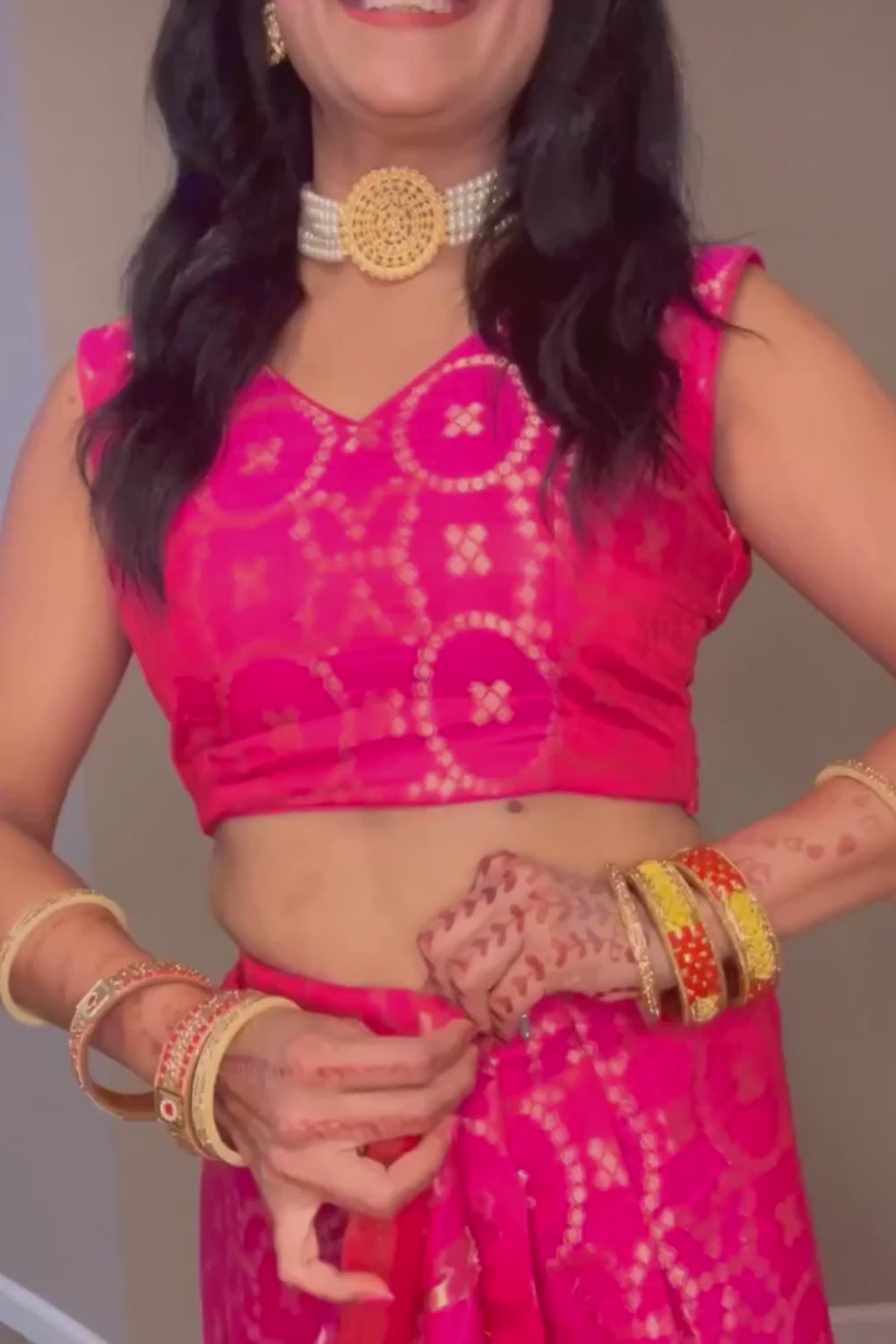 Ruchi Pink Silk Blend Woven Ready to Wear One Minute Saree