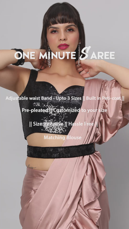 Priya Dusty Rose Satin Flat Ruffle Ready to Wear One Minute Saree