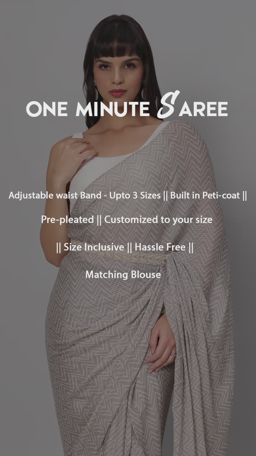 Mehr Grey & White Zigzag Sequins Crepe Silk One Minute Saree