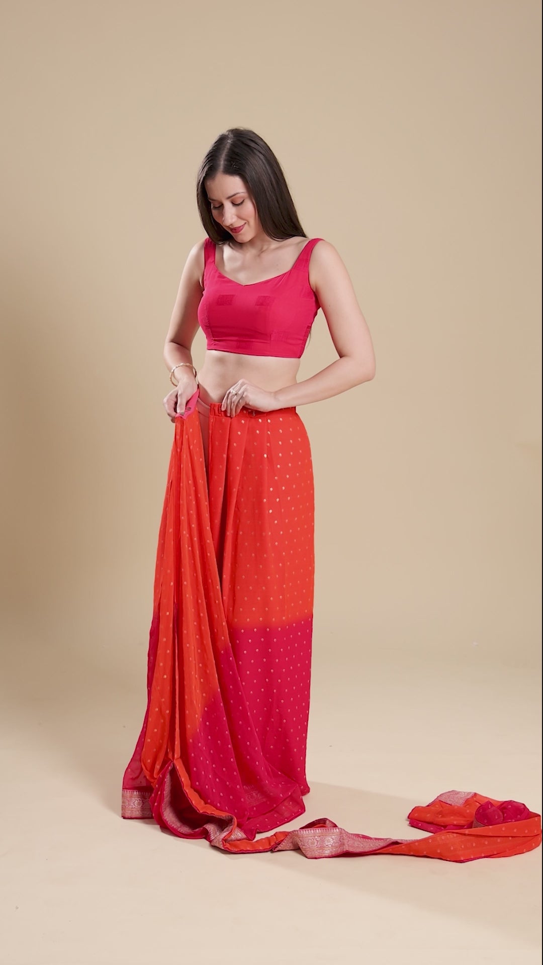 Celia Orange Georgette Printed Ready to Wear One Minute Saree