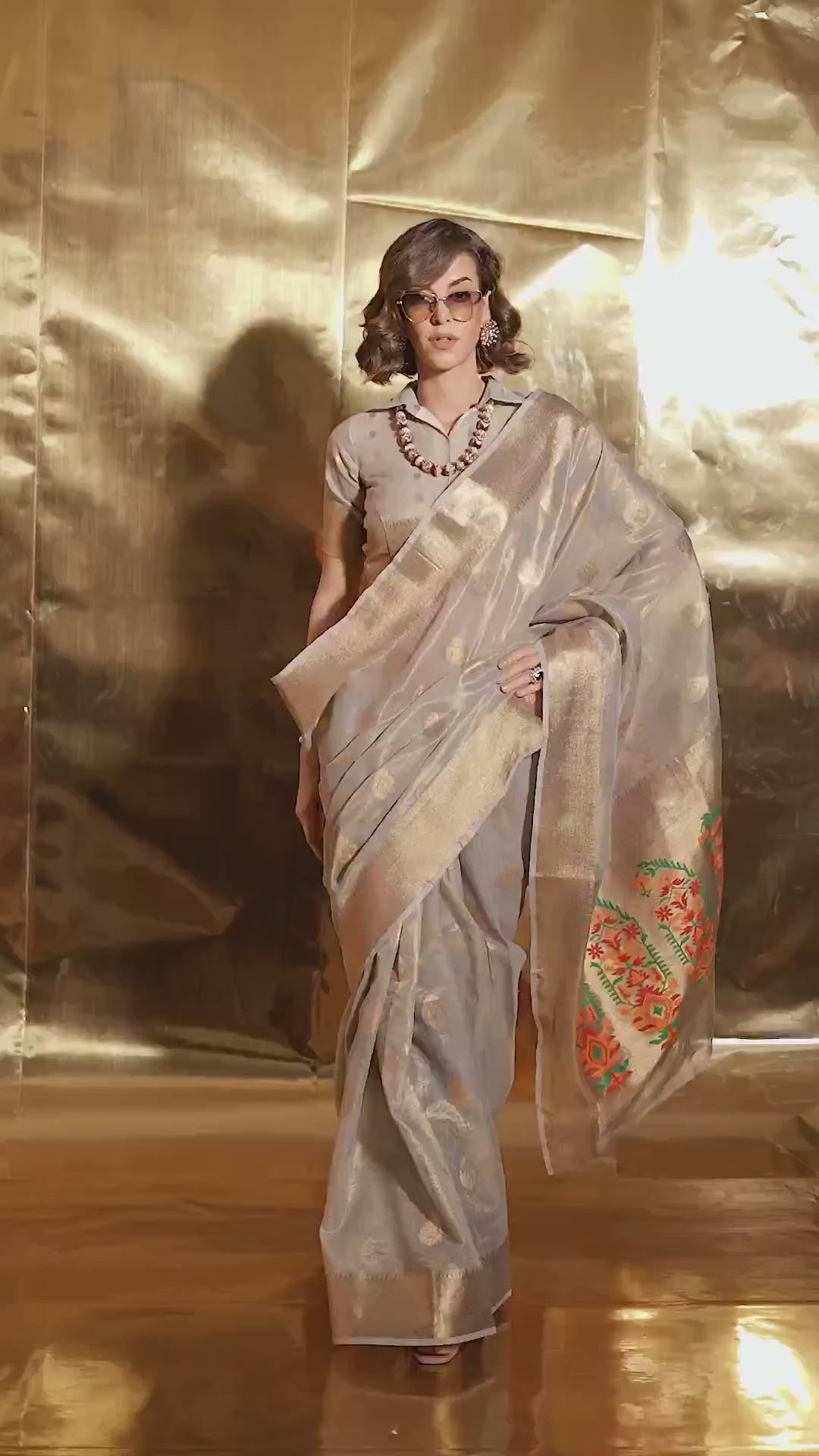 Anika Light Grey Zari Tissue One Minute Saree