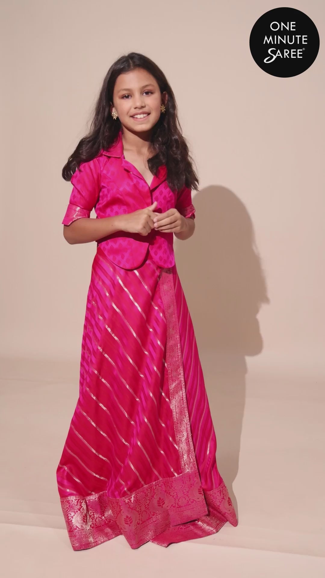 Zaira Pink Art Silk Leheriya Wrap Around Ethnic Saree Skirt For Kids & Tweens