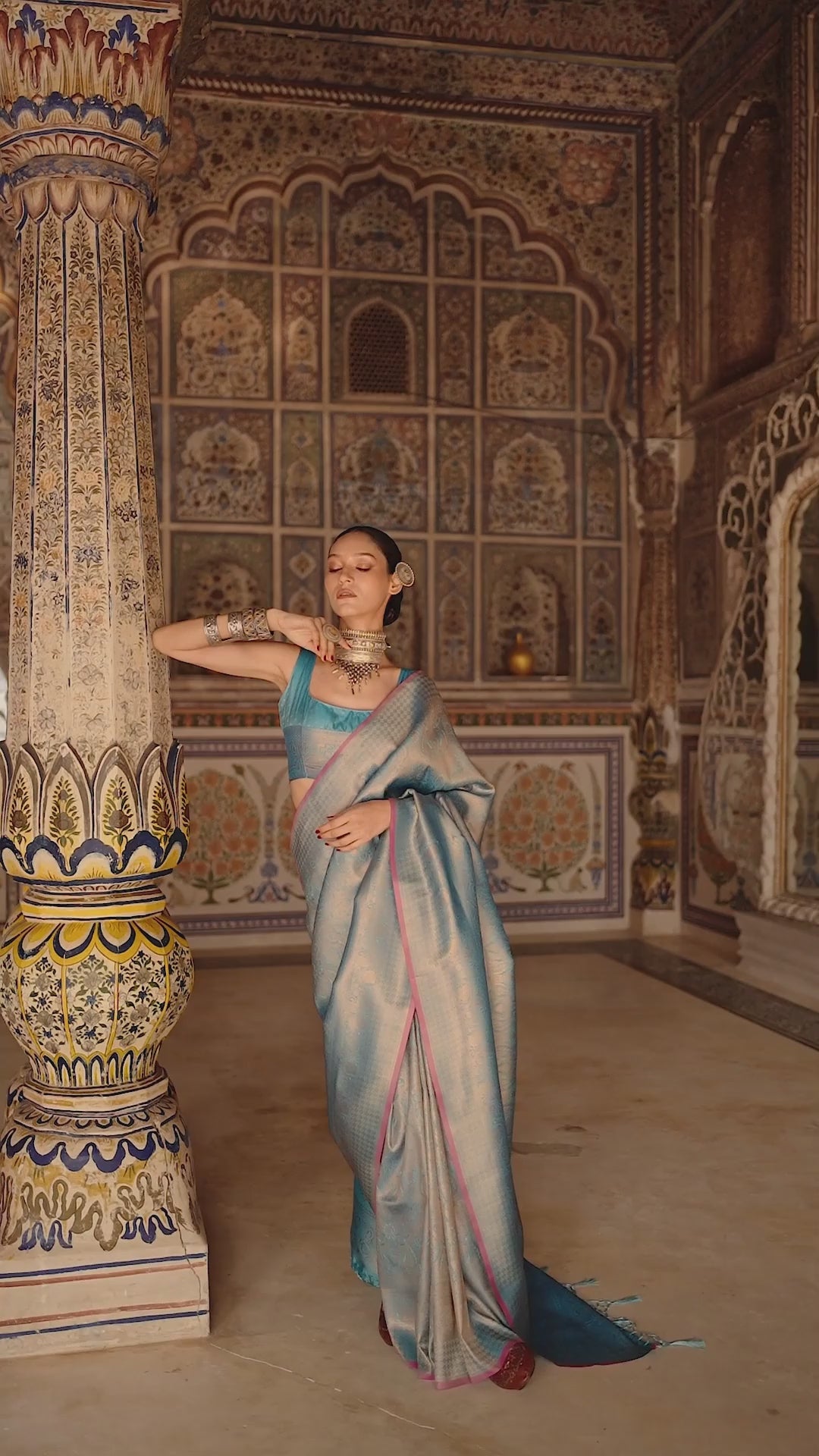 Shana Blue Silk Woven Ready to Wear One Minute Saree