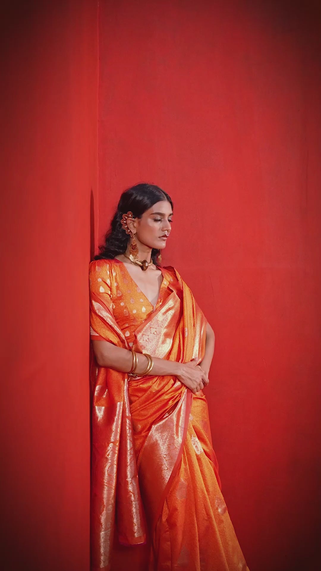 Giana Orange Two-Tone Handloom Weaving Silk One Minute Saree