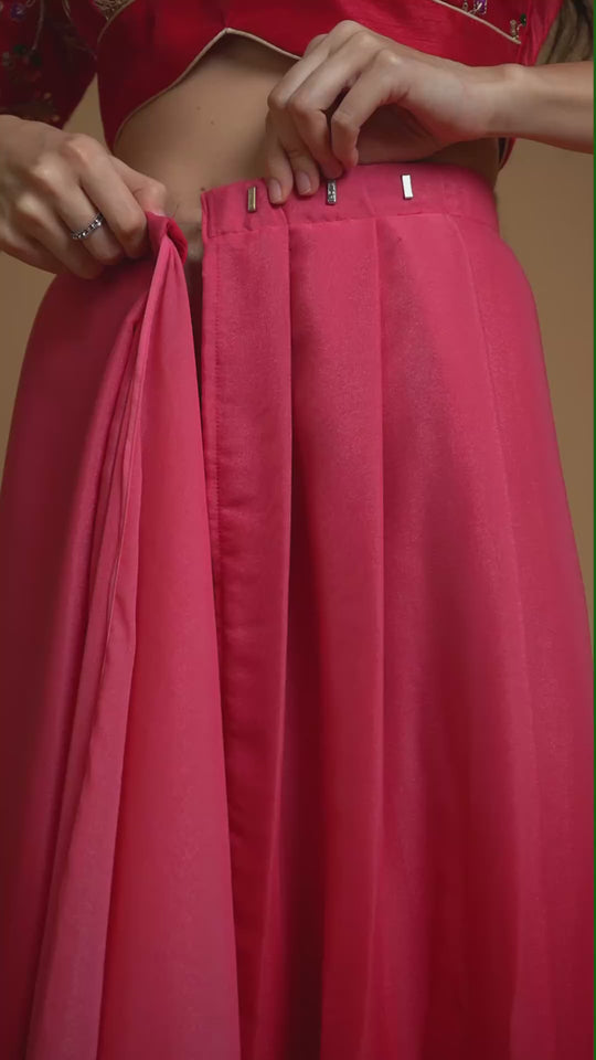 Leilani Pink Ombre Georgette Thread Work Ready to Wear Saree