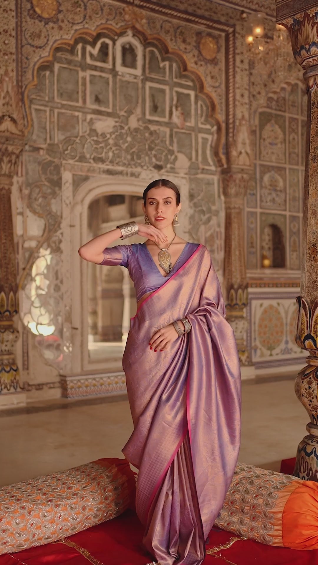Shana Violet Silk Woven Ready to Wear One Minute Saree