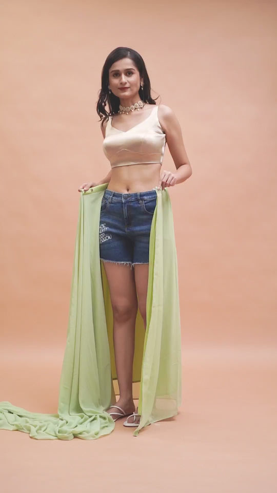 Pari Key Green Georgette Solid Ready to Wear Ready2Ship One Minute Saree