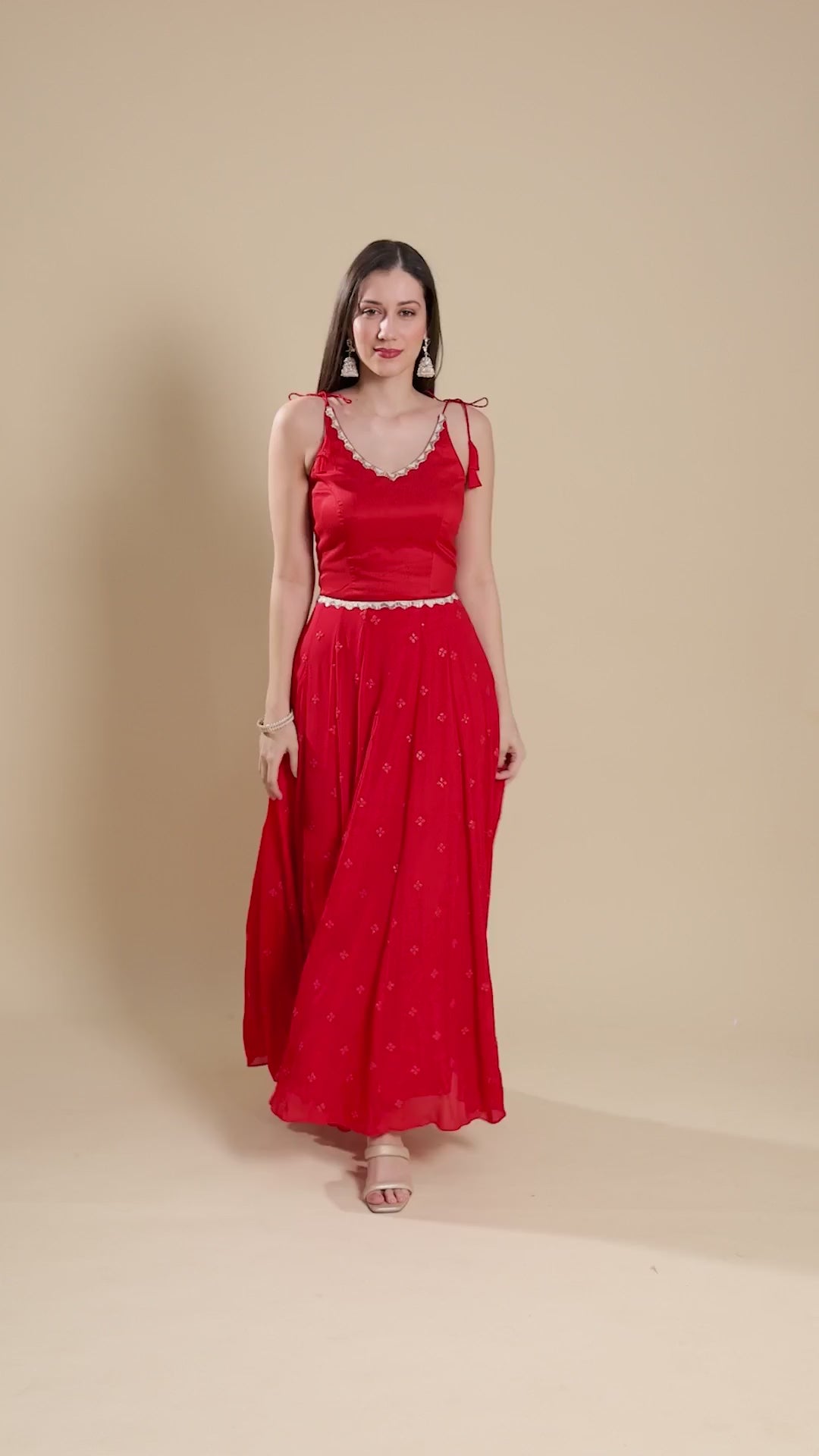 Maya Scarlet Strappy Chinon Silk Saree Dress