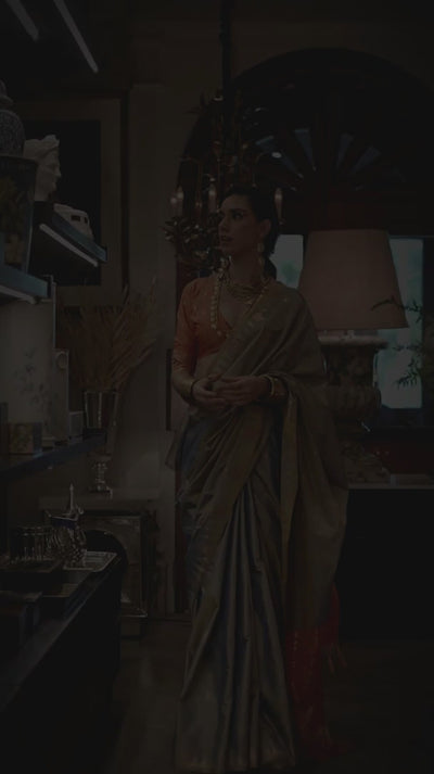 Kallista Grey Silk Foil Print One Minute Saree