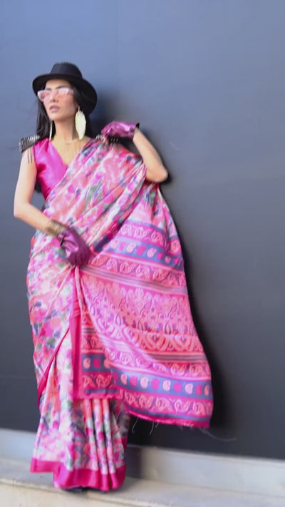 Peony Pink Crepe Printed One Minute Saree