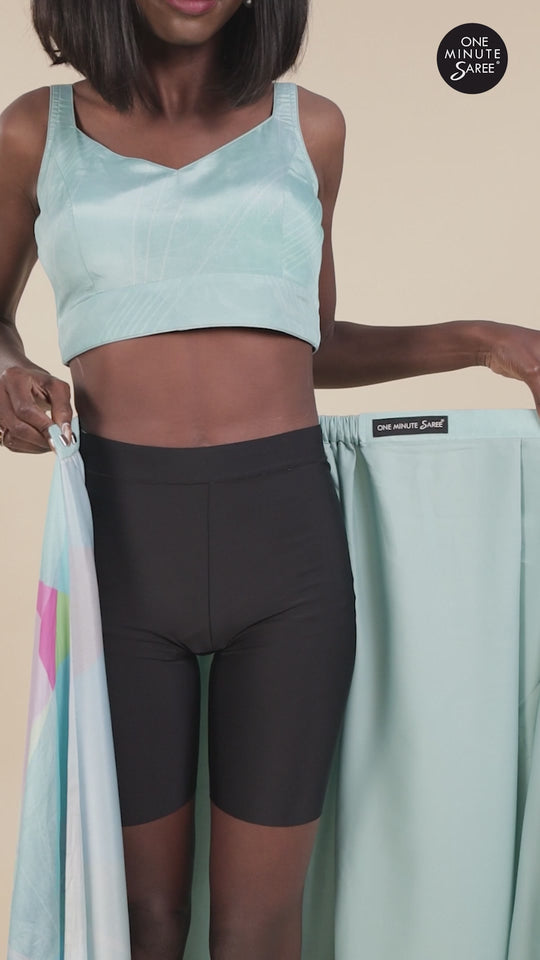 Kriss Turquoise Crepe Abstract Ready to Wear One Minute Saree