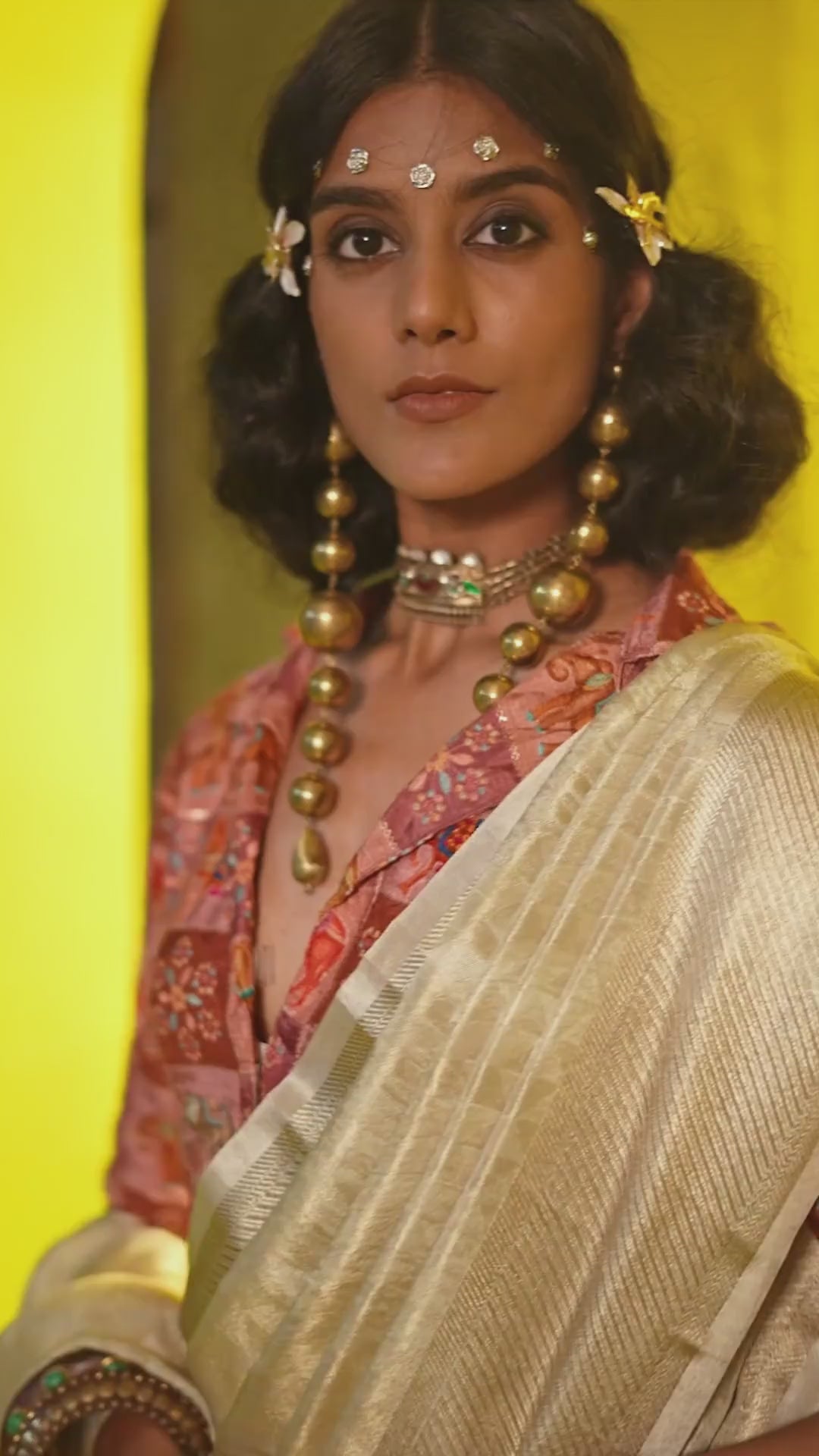 Noemie Cream Silk Woven Ready to Wear One Minute Saree