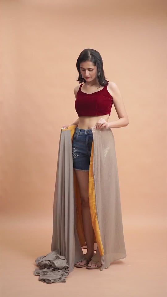 Roxi Lavender Crushed Georgette Shimmer One Minute Saree