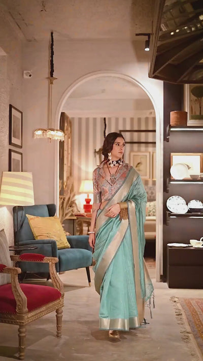 Willow Teal Chiffon Designer One Minute Saree