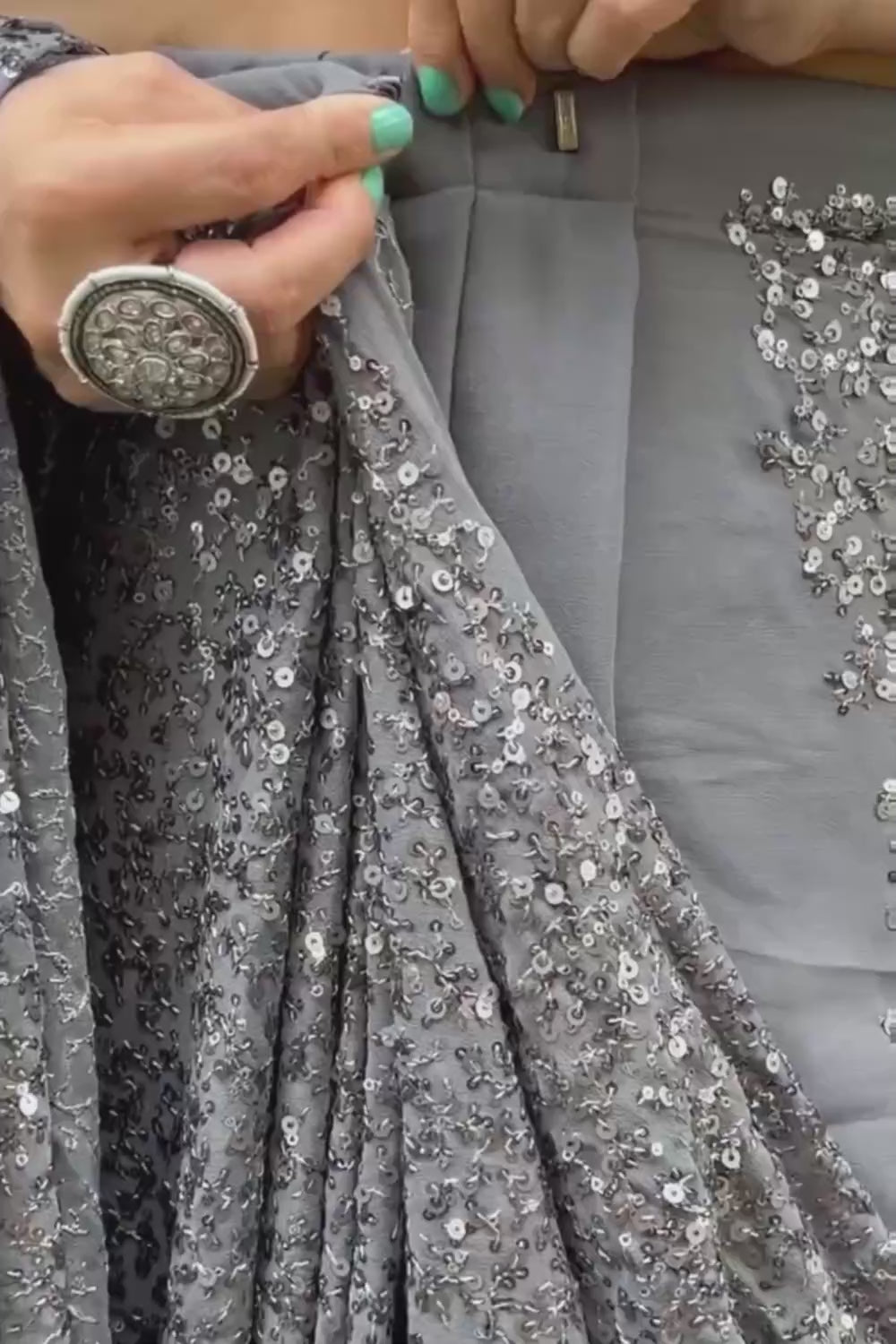 Jessie Grey Faux Georgette Sequins Ready to Wear One Minute Saree