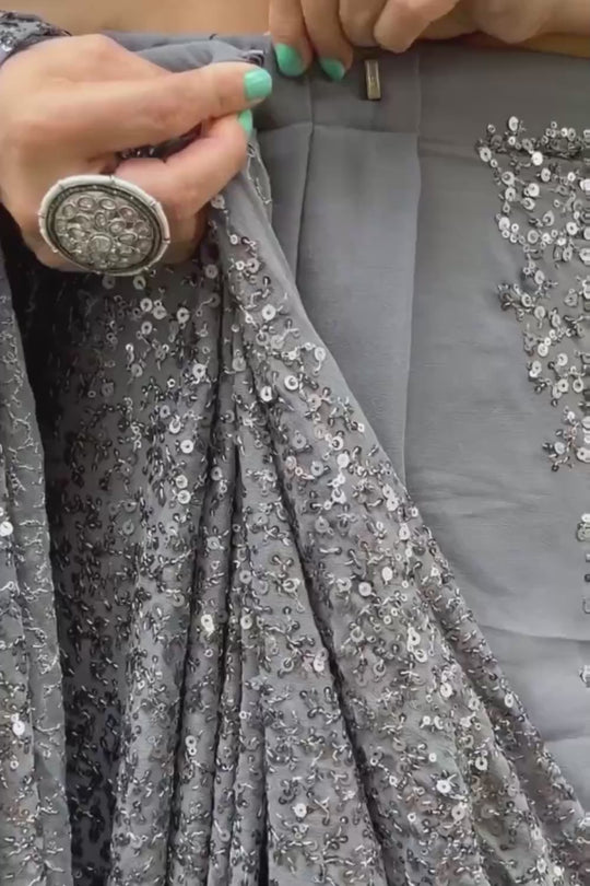 Jessie Grey Faux Georgette Sequins Ready to Wear One Minute Saree