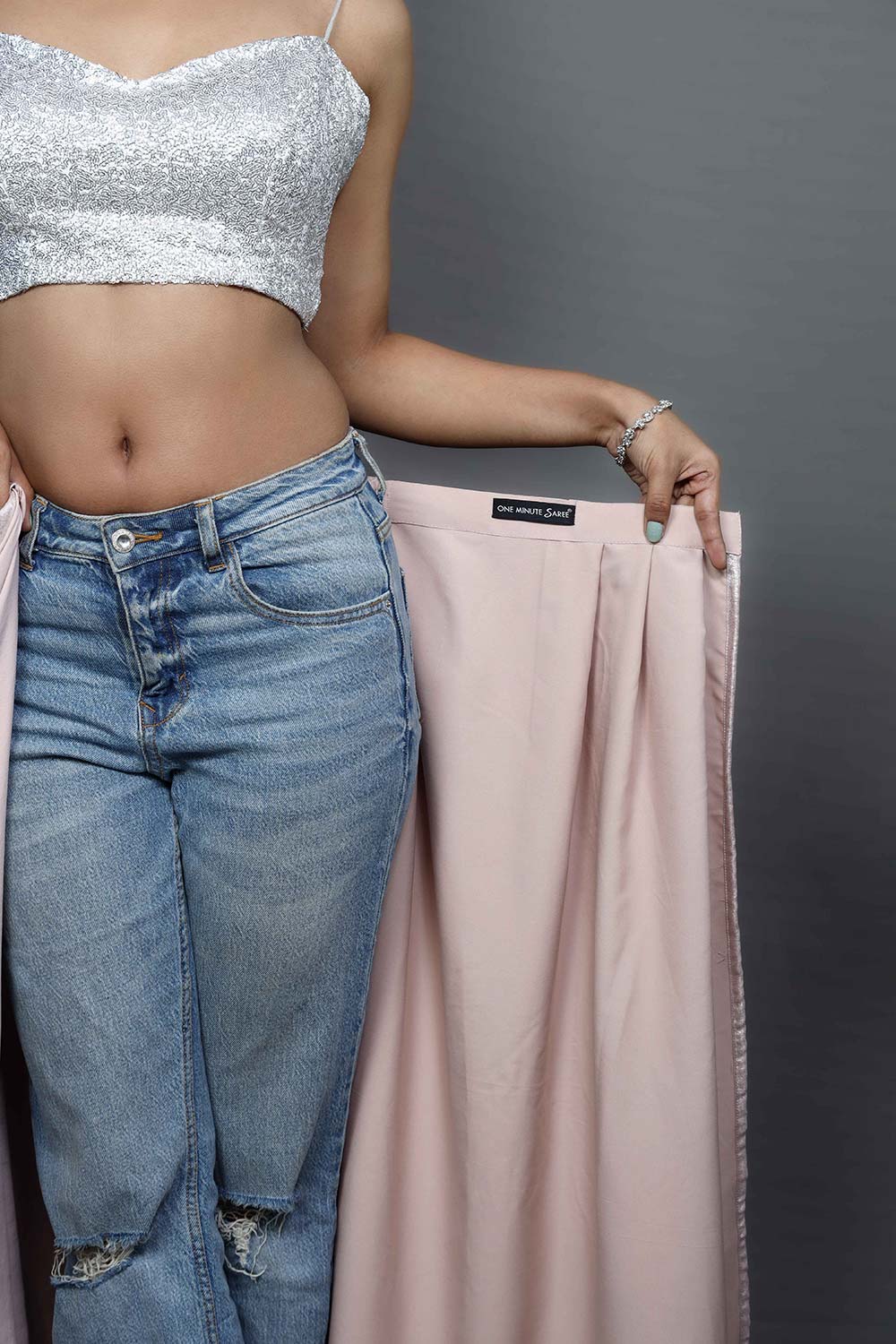 Sylvie Pink Viscose Shimmer Ready to Wear One Minute Saree