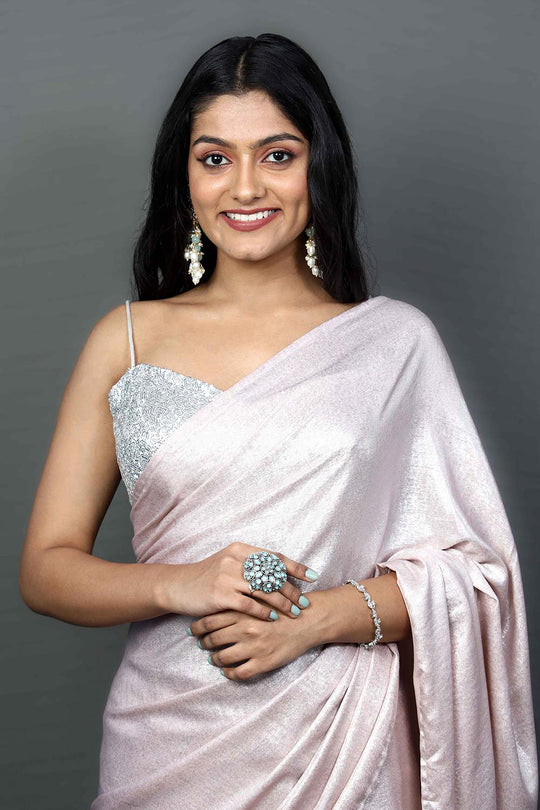 Sylvie Pink Viscose Shimmer Ready to Wear One Minute Saree