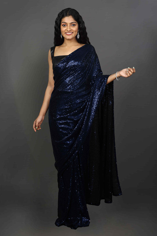 Raina Blue Net Sequins Ready to Wear One Minute Saree