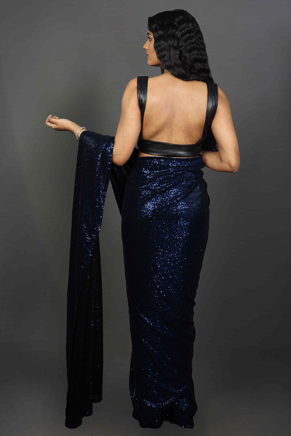 Raina Blue Net Sequins Ready to Wear One Minute Saree