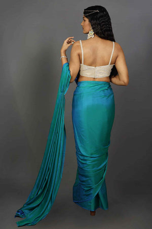 Shana Ombre Peacock Blue Satin One Minute Saree