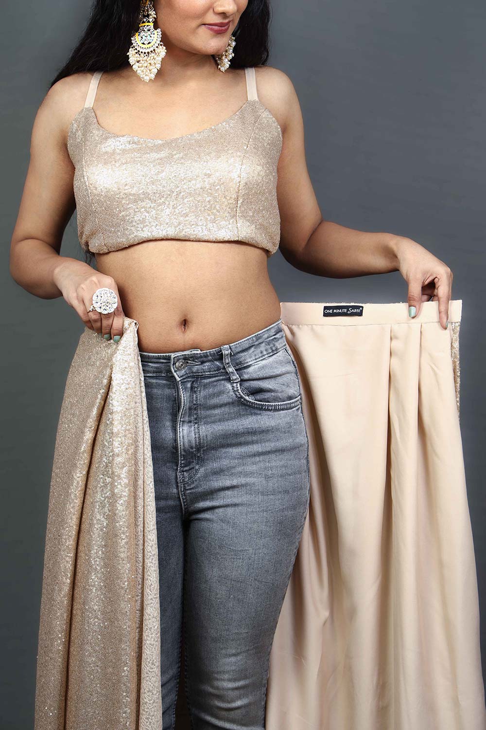 Lara Matte Gold Sequins One Minute Saree