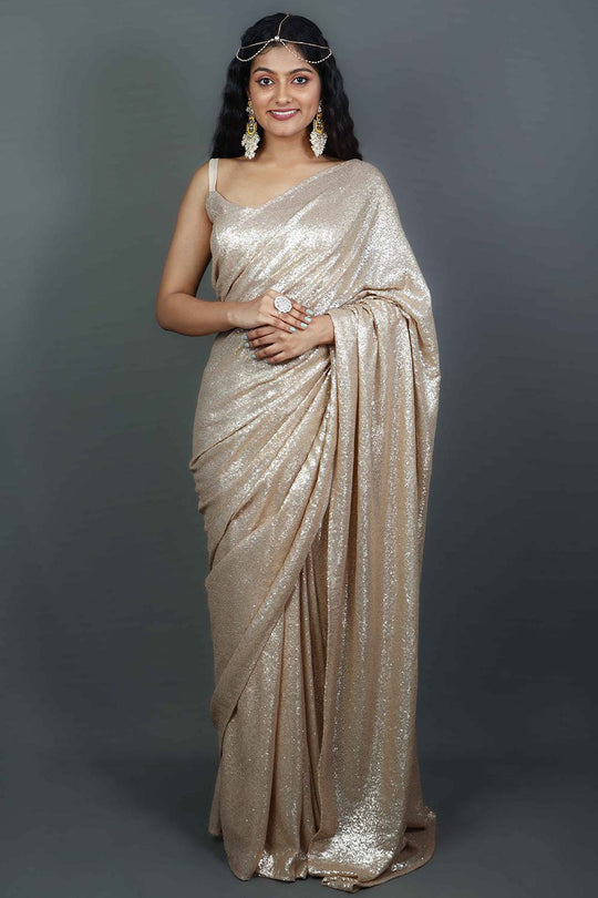 Lara Matte Gold Sequins One Minute Saree