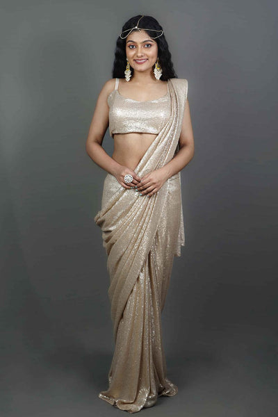Dull Gold Sequins One Minute Saree