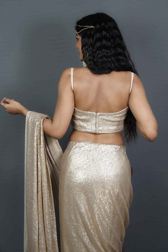 Lara Matte Gold Sequins One Minute Saree