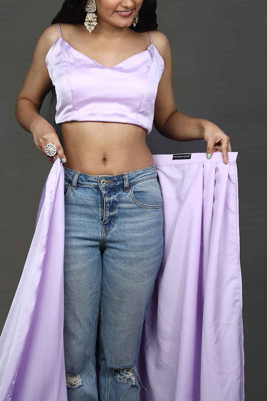 Lorraine Light Lavender Plain Satin One Minute Saree