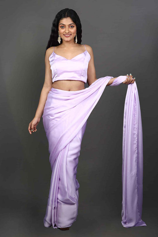 Lorraine Light Lavender Plain Satin One Minute Saree