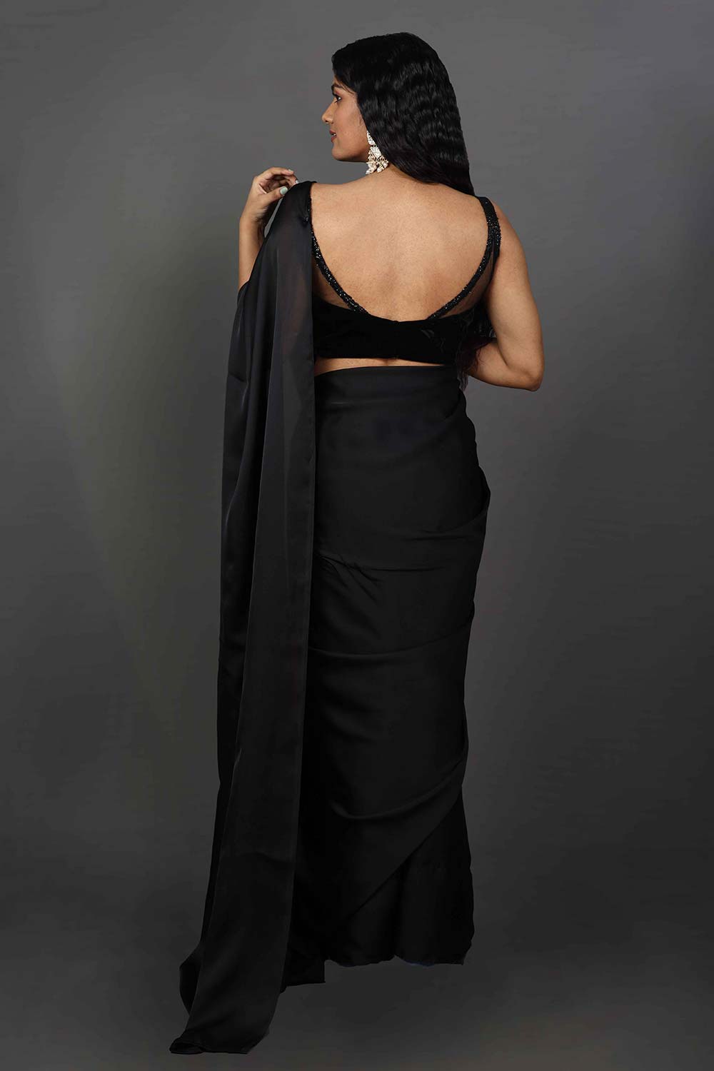 Maya Black Satin Solid Ready to Wear One Minute Saree