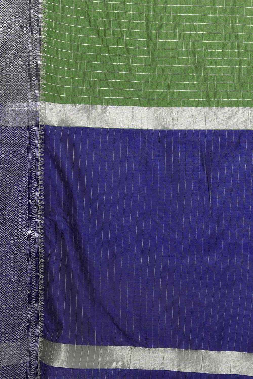 Nat Green Aura Silk Checkered Woven Design Taant One Minute Saree