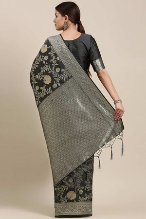 Sangeeta Grey Kanjivaram Silk Floral One Minute Saree