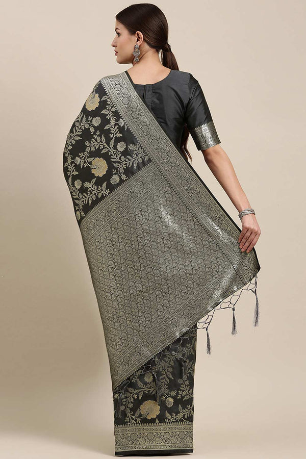 Sangeeta Grey Kanjivaram Silk Floral One Minute Saree