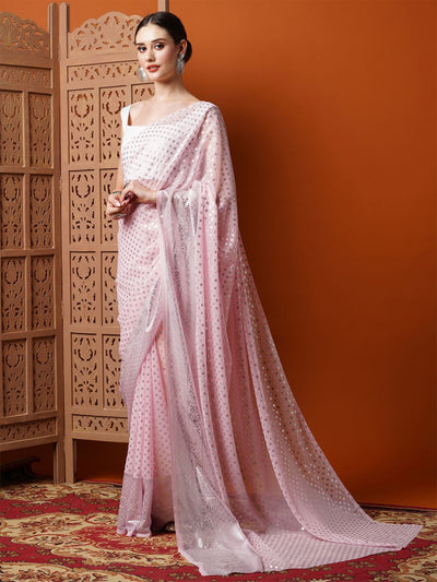 Iris Light Pink Georgette Foil Print One Minute Saree