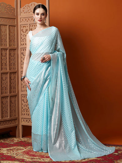 Iris Light Blue Georgette Foil Print One Minute Saree