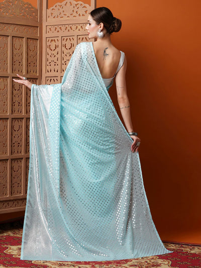 Iris Light Blue Georgette Foil Print One Minute Saree