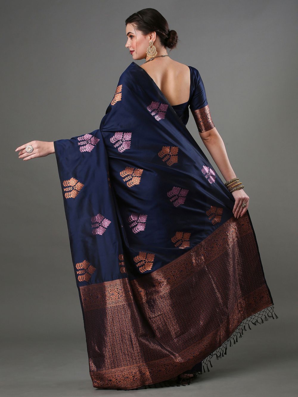 Sandhya Dark Blue Silk Blend Banarasi One Minute Saree